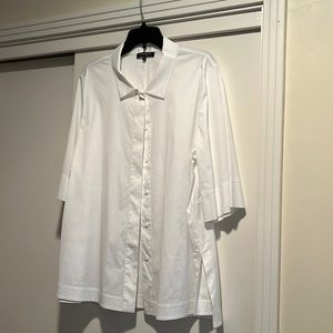 Lafayette 148 New York stretch cotton blouse with swing silhouette elbow sleeve